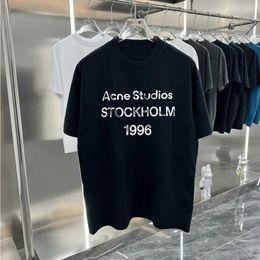 Men's T-Shirts Trendy Brand Niche 1996 Letter Distressed Acne Short Slved T-shirt for Men and Womens Summer Versatile Round Neck Top T240515