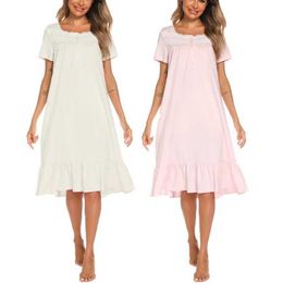 Maternity Dresses Large Size Dress Maternity Spring Summer Nightgown Cotton Long-Sleeved Pyjamas Long Section Kawaii Floral Casual Simple Homewear Y240516