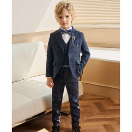 Kids Formal Birthday Party Tuxedo Set Flower Boys Wedding Suit Children Photograph Dress Child Performance Dance Show Costume