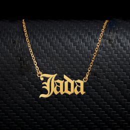 Jada Old English Name Necklace Stainless Steel 18k Gold plated for Women Jewellery Nameplate Pendant Femme Mothers Girlfriend Gift
