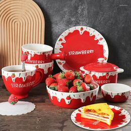 Plates Online Red Strawberry Salad Bowl High Beauty Ceramic Cute Japanese Dessert Portable Creative Western Christmas Plate