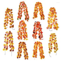 Decorative Flowers 36 Big Leaves Fake Maple Garland Halloween Christmas Fireplace Decoration Simulation String Artificial Red Autumn Vine