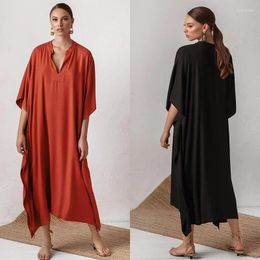 Beach Outfits Cover-ups Black Swimsuit Loose Long Shirt Dress Boho Clothing Vacation Night Club Swimwear Swim Cover Up Ropa