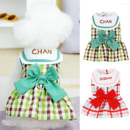 Dog Apparel Dress Polyester Sleeveless Contrast Colour Bowknot Design Plaid Teddy Skirt Washable Easy-wearing Wear-resistant Puppy