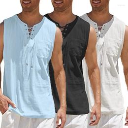 Men's Tank Tops Sleeveless Baggy Tanks Shirt Cotton Summer Drawstring Oversize Holiday Beach Casual Lace Up Loose Tee Plus Large Size