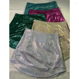 Skirts Glitter For Women Shining High Waist Wrap Side Zipper Streetwear Sexy Bodycon Mini Skirt Party Clubwear 2024 Arrival