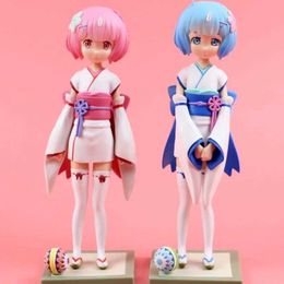 Action Toy Figures 18cm Anime Twin sisters Blue haired red haired girl Different World Maid Dress Up Figure Doll PVC Collection Model Toys gift Y240516