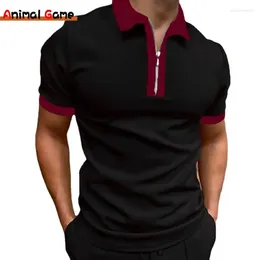 Men's Polos Men Polo Shirt Short Sleeve Contrast Colour Clothing Streetwear Casual Fashion Collar Tops