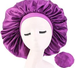 Solid Satin Bonnet Hair Styling Cap Long Hair Care Women Night Sleep Hat Silk Head Wrap Shower Cap Styling Tool Whole5066456