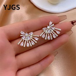 Stud Earrings YJGS Summer Personalised Creative Geometric Fan With Korean Style Light Luxury Zircon Bow