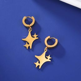 Asymmetric Four-Pointed Star Dangle Earrings For Women Punk Stainless Steel Cross Ear Buckle Simple Jewellery Hot Sale Gift