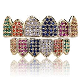 Multicolour Diamond Dientes Grillz أسنان الهيب هوب المجوهرات رجال الذهب الفضة المصمم الفاخرة المثلجة