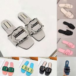 brand Designer Sandals Rubber Flat Heels Womens Slippers Luxury Ladies Summer Shoes Slides Size Sliders Fabric Claquette Sandles Female locking letters