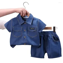 Clothing Sets Summer Children Clothes Boys Suit Lapel Short Sleeves Denim Shirt Shorts 2Pcs/Set Infant Casual Outfits Kids Sportswear