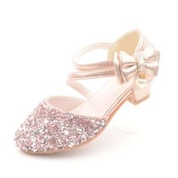 Kids Princess Girls Sandals Glitter Shiny Rhinestone Butterfly Student Party Dance Shoes 5-13 Yearss Children Summer High Heel L2405 L2405