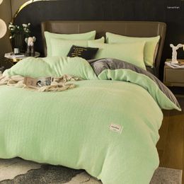 Bedding Sets 4PCS Duvet Cover Set Light Green Lamb Cashmere Thick Crystal Fleece Warm Coral Flannel Winter