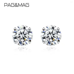 Stud Earrings PAG&MAG Dainty Ear Studs Moissanite Round Diamond Glitter Earring For Women Sparkling S925 Silver Wedding Fine Jewellery