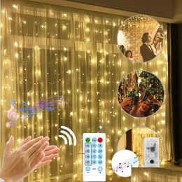 Led Strings Christmas Window Curtain String Light 3X Fairy Lights Outdoor Music Control Usb Power Garland Lamp Party Garden Drop Deliv Dhanr