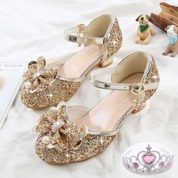 Высокие каблуки для девочек Fashion New Sequin Bow Kids's Dance Single Bao Head Princess Shoes L2405 L2405