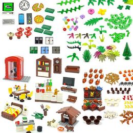 Kitchens Play Food DIY City Food Fruit Small Gold Box Flower Tree Building Block Education Toy Assembly and Splicing Accessories City Model S24516