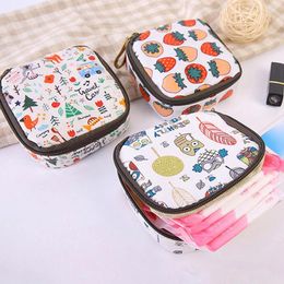 Storage Bags Korean Fabric Waterproof Large Capacity Zip Tampon Bag Sanitary Pad Pouch Girls Makeup Cosmetic Organizer Coin Purse