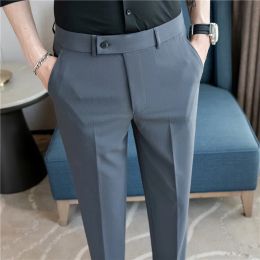 Summer Thin Business Casual Suit Pants Men Elastic Comfortable Cropped Pants Fashion Male Slim Fit Office Social Trousers 28-40