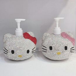 Liquid Soap Dispenser Refillable Cute Cartoon Kitten Empty Bottle Rhinestones Plastic Extrusion Shampoo Hand Portable Travel Cosmetics