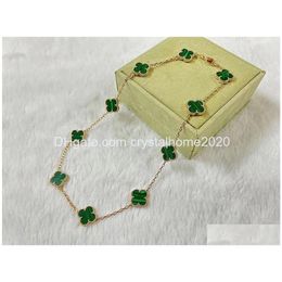 Pendant Necklaces Luxury Van Brand Clover Designer 18K Gold Cross Chain Green Stone 15Mm 4 Leaf 10 Flower Choker Necklace Top A Drop D Otux7