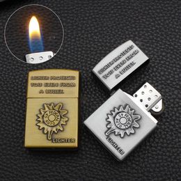 Z1180 Creative Retro Relief Technology Old-Style Grinding Wheel Lighter Metal Open Flame Gas Unfilled Cigarette Lighter Wholesale