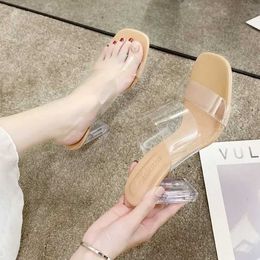 Dress Shoes Woman Clear High Pumps Wedding Jelly Buty Damskie Heels Slippers Transparent Women Square Toe Sandals Summer Shoes H240516