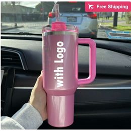 1 Cosmo Pink Tumblers Winter Shimmery Limited Edition 40 Oz 40oz Mugs Lid Straw Big Capacity Beer stanliness standliness stanleiness standleiness staneliness M9DU