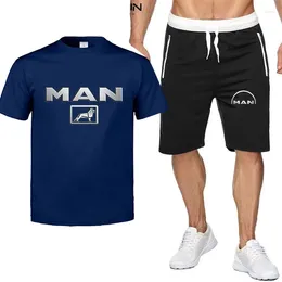 Men's Tracksuits Men Fashion Casual MAN Logo Summer Harajuku Comfortable Short-Sleeved Set T-shirt Solid Colour Suit