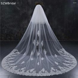 Bridal Veils Wholesale White Ivory Wedding Lace Appliques Two Layers Veil With Flower Bride Velo De Novia Catedral Veu Noiva