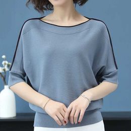 Women's Blouses Shirts Summer Fashion Women Knitted Tops Stylish Solid Blouse Ice Silk Pullover Short Slve Loose Thin Tops Womens Clothing New 14425 Y240510