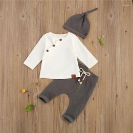 Clothing Sets 0-18months Baby Boys 3pcs Outfits Lace-Up Pants Suit Retro Slant Buttons Round Neck Long Sleeve T-Shirt Infant Clothes Set