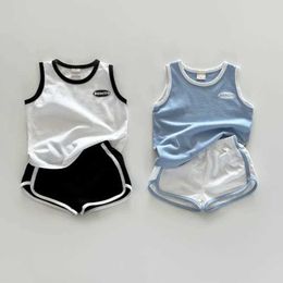 Clothing Sets Summer baby boy patchwork vest top T-shirt+shorts set 2PCS pure cotton vest shorts track set childrens beach loose set WX