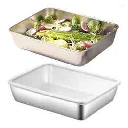 Dinnerware 2pcs Stainless Steel Containers Storage Multipurpose Pan Tight Lid And Square Plate Design Metal Roast Vegetables
