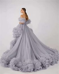 Long Tulle Fluffy Maternity Dress for Photoshoot Ruffles Bridal Baby Shower For Pregnant Woman Robe Shooting Grossesse