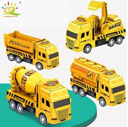 Diecast Model Cars HUIQIBAO 4-piece Education Childrens Toy Warrior Engineering Vehicle Model Four Small Car Excavator Crane Dump Truck WX