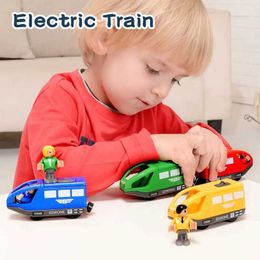 Diecast Model Cars Magnetic electric train die-casting slot toy railway wooden Brio rail transportation high-speed train childrens gift electric train toy WX