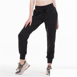 Yoga Outfit Naked Feel Fabric Workout Sport Joggers Pants Women Waist Dstring Fitness Running Sweat Trousers With Two Side Pocket Styl Ot3Lb