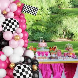 Party Balloons Pink racing balloon set peach red black and white Chequered balloons suitable for girls birthday shower party decoration