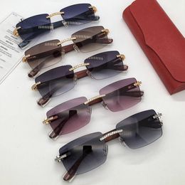 Luxury French Desig Women Rimless Sunglasses UV400 55-18-140 Metal wooden leg Rinestone Deco Frameless Gradient Glasses for Prescription Goggles fullset case