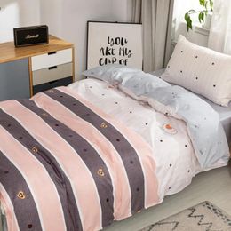 Bedding Sets Home Textile 3pcs Pink Stripes Girls Boys Single Bed Linen Duvet Cover Set Pillowcases Sheet Kids
