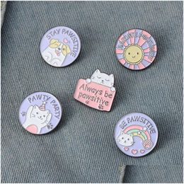 Pins, Brooches Enamel Round Cat Purple Colour Pin For Women Fashion Dress Coat Shirt Demin Metal Funny Brooch Pins Badges Promotion Gi Dhebt