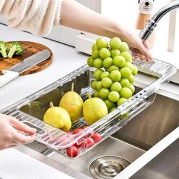 Plates Retractable Vegetable Drainer Rack For Kitchen Sink Drain Washing Fruit Drying Organiser Basket