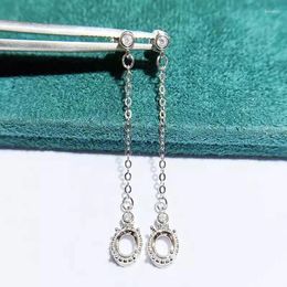 Dangle Earrings MeiBaPJ 4mm 5mm Elliptic Stone DIY 925 Silver Empty Holder Fashion Long Chain Drop Fine Charm Party Jewellery For Women