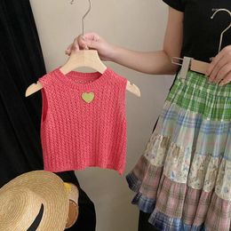 Clothing Sets 2024 Korean Version Childrens Dress Girls Summer Cake Skirt Tank Top Colorful Two-piece Set