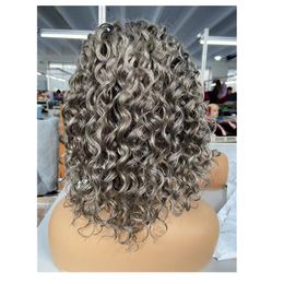 Raw virgin cuticle aligne Grey human hair wigs short ombre lace closure wigs swiss hd lace salt and pepper silver grey real brazilian hair lace front wig bob Wholesale