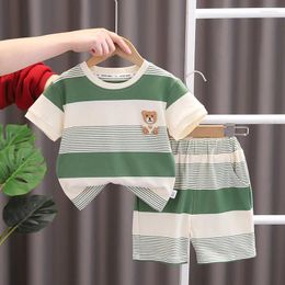 Clothing Sets Fashion Summer Kids Baby Boys Striped Suits Cartoon Bear T-Shirt Shorts Casual Clothes Outfit Girls 2PCS/Set